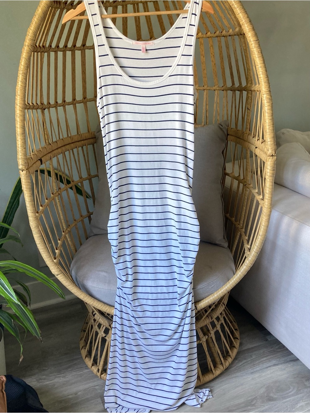 Victoria’s Secret Nautical Stripe Maxi Dress Ruched Tank Dress Large - Picture 3 of 8